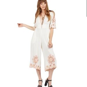 SALE Cleobella White and Rose Gold Embroidered Jumpsuit